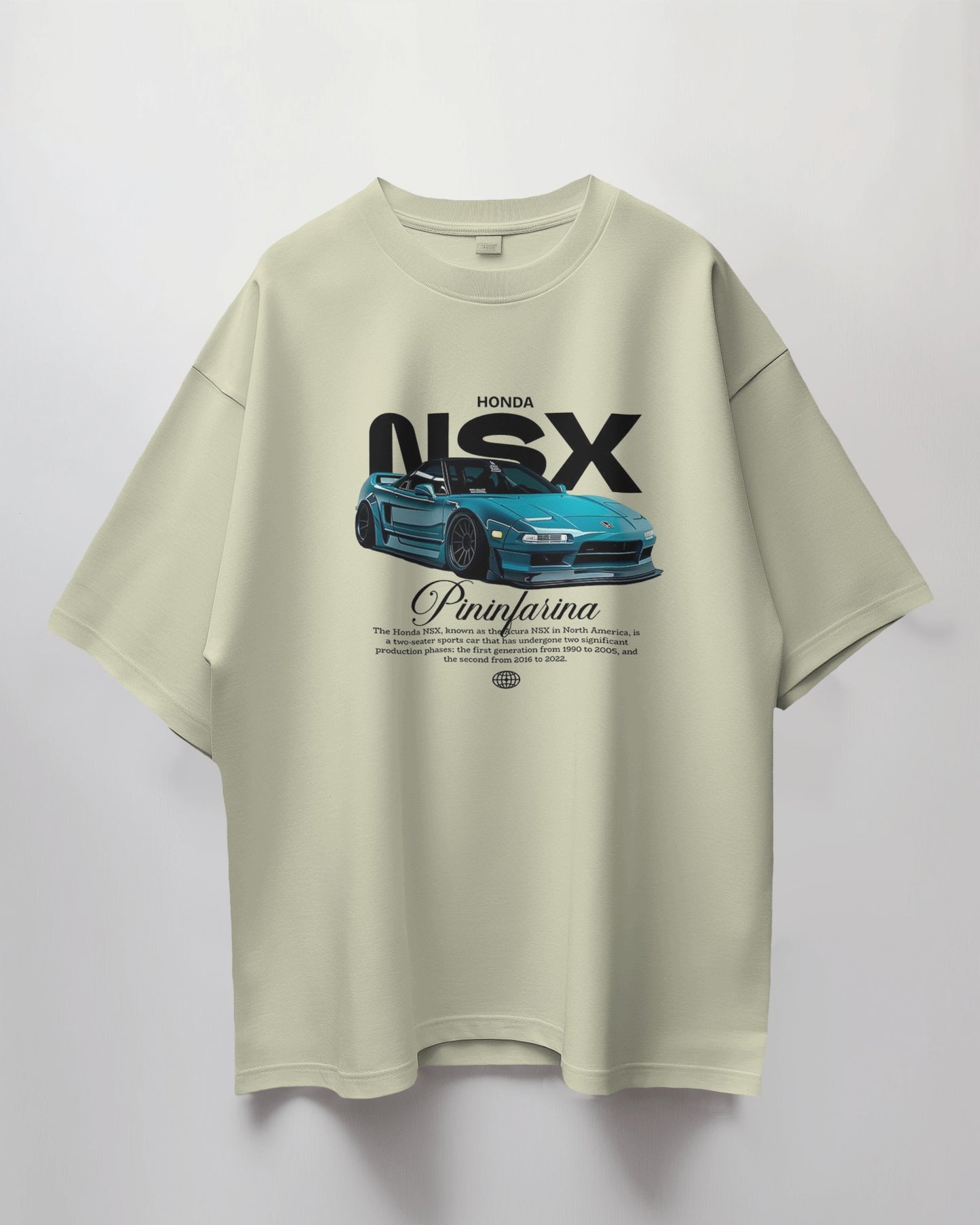 off white t-shirt with Honda NSX graphic on a white background