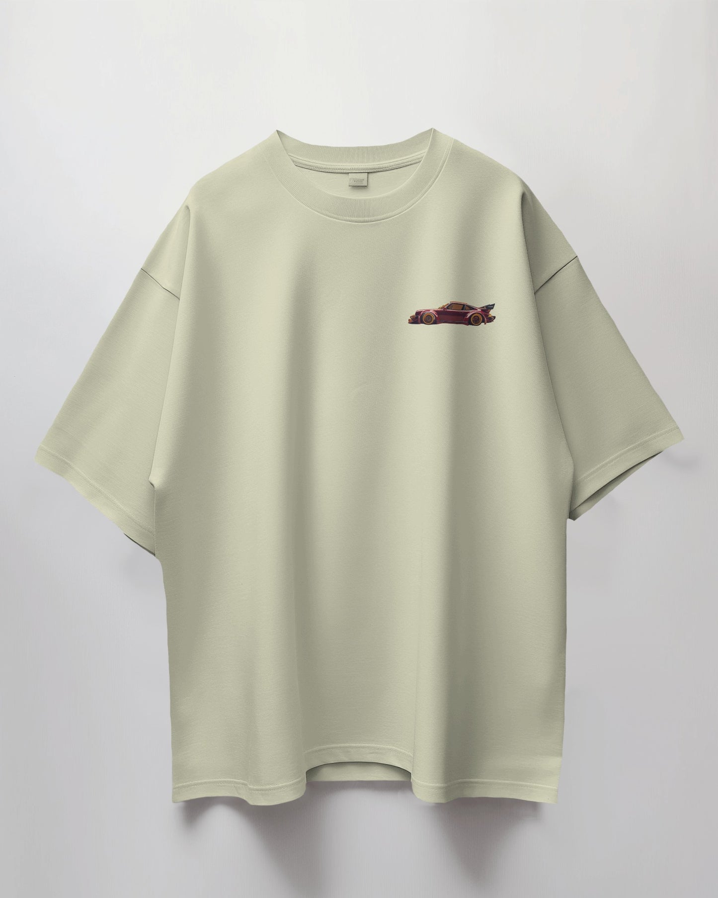 Colour_OffWhite t-shirt with a small red graphic on a white background