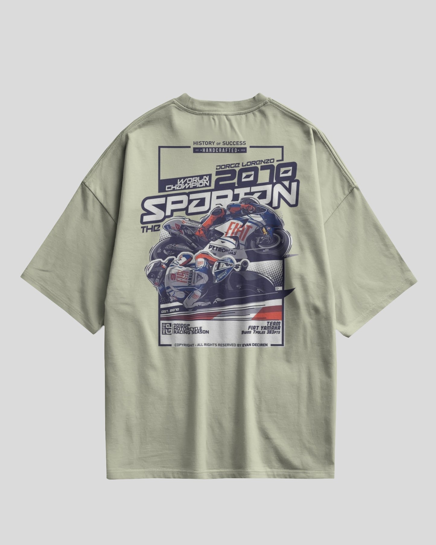 Oversized t-shirt with bold motorcycle racing graphic on the back