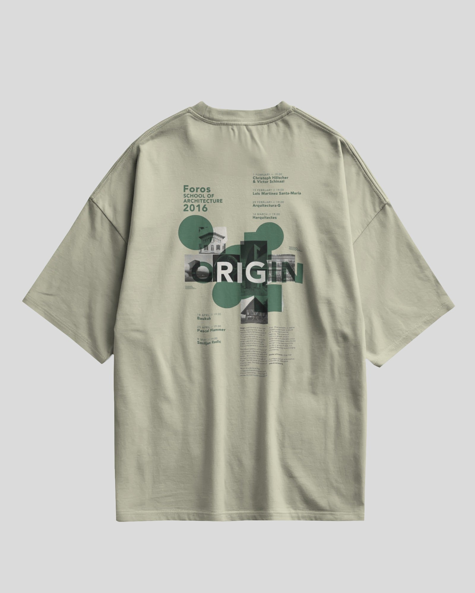 off white t-shirt with graphic design on a light gray background