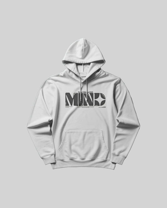 Gray hoodie with a logo on a gray background