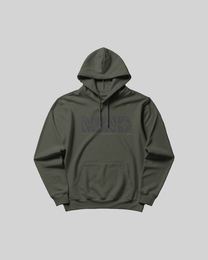 Green hoodie with a brand logo on a light gray background
