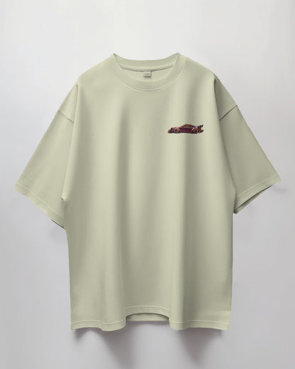 Colour_OffWhite t-shirt with a small red graphic on a white background