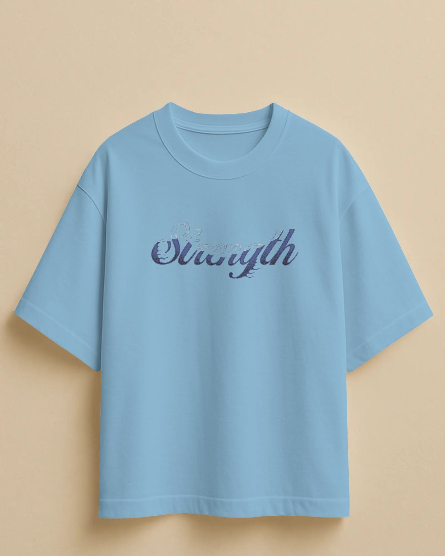 oversized T-shirt with Strength script text design – motivational streetwear for men
