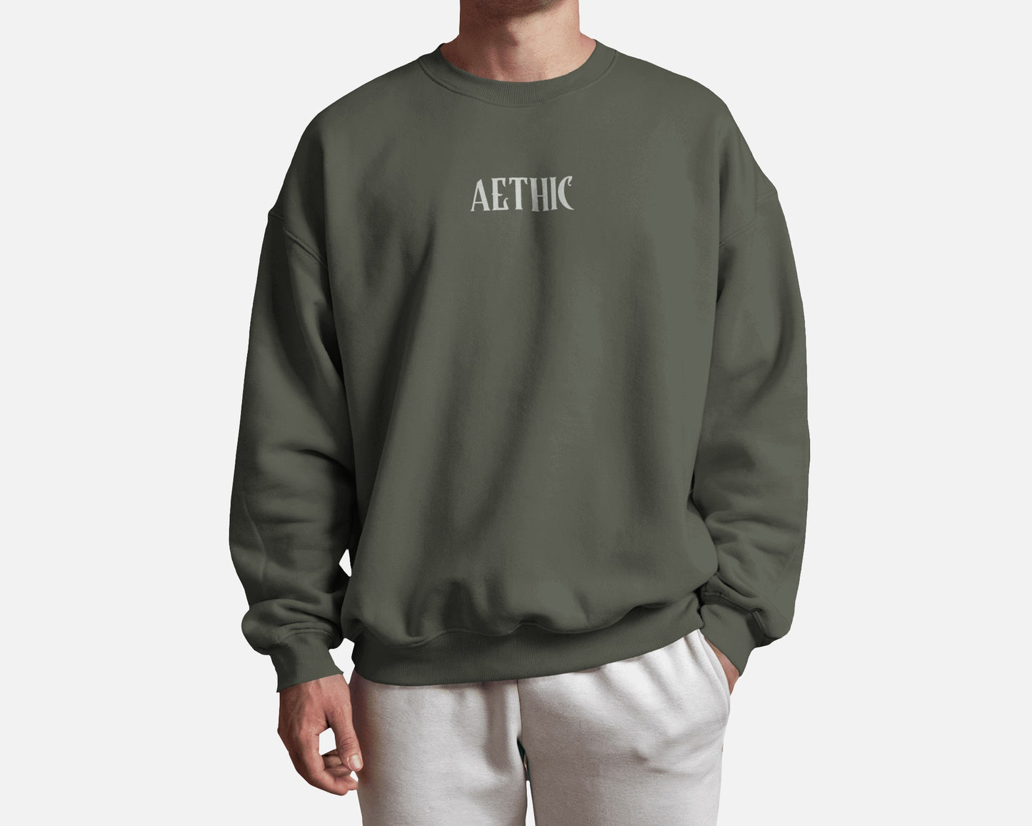 Matrix graphic print sweatshirt in dark green by Aethic Apparels, made with 100% cotton fleece and unisex regular fit